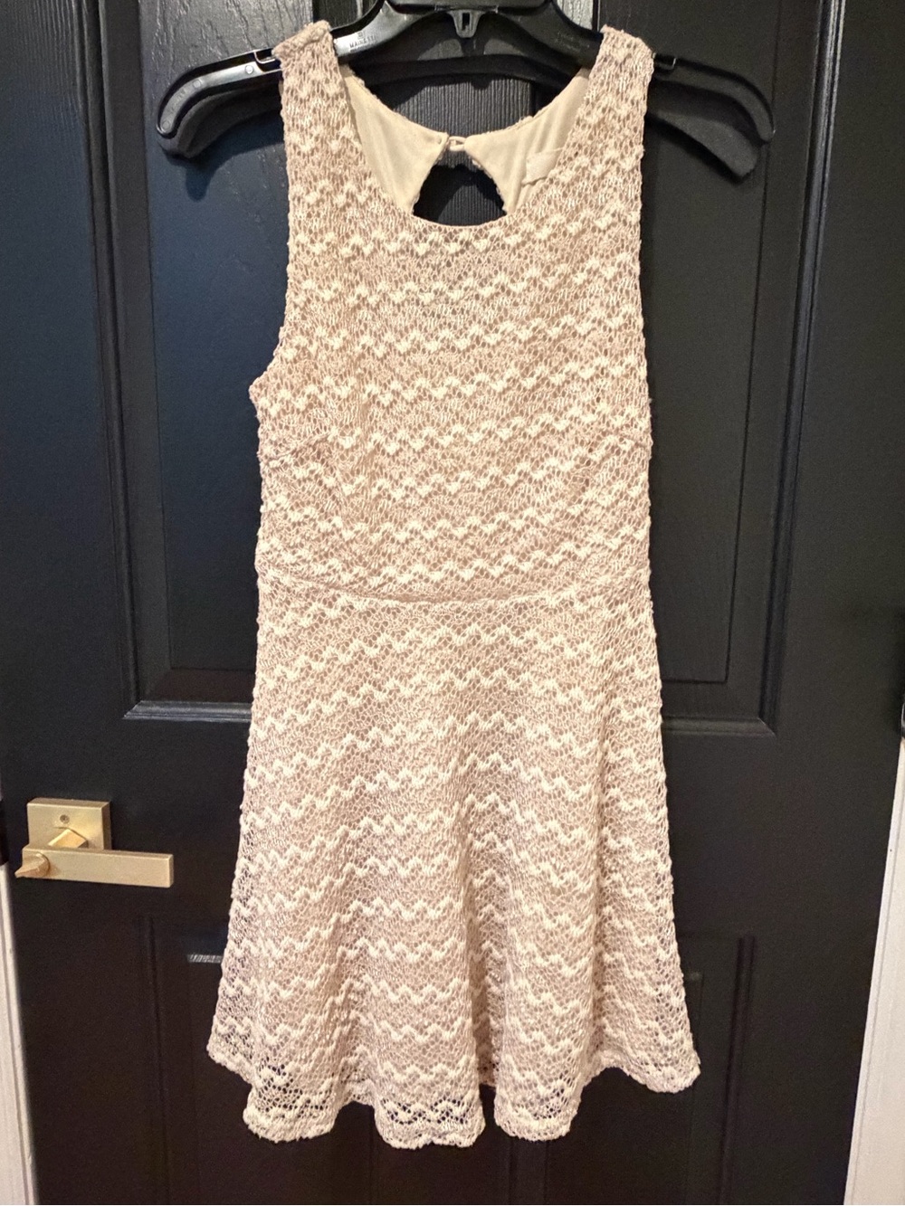 Sans Souci Cream Crochet Lace Fit & Flare Dress Size Large Juniors Boho Romantic - Picture 2 of 10